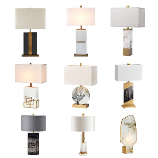 新中式大理石云石台灯卧室床头灯高级感轻奢别墅客厅美式主卧台灯