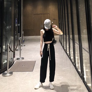 【三折清仓】高腰松紧显瘦直筒抽绳阔腿裤两色新款夏季薄款裤子