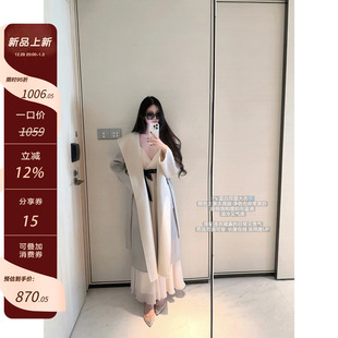 【玉瓷脂】双面可穿 l*ouis v中长款100羊毛收腰系带女神大衣