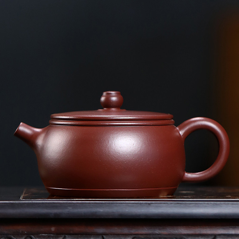 御壶 宜兴紫砂壶 纯全手工茶壶球孔160cc茶具 原矿紫朱泥双线石鼓
