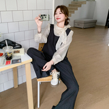 2025秋季新款波点雪纺衫+黑色阔腿裤套装三件套2503款P165-K218，女装套装/套裙，浙宝301