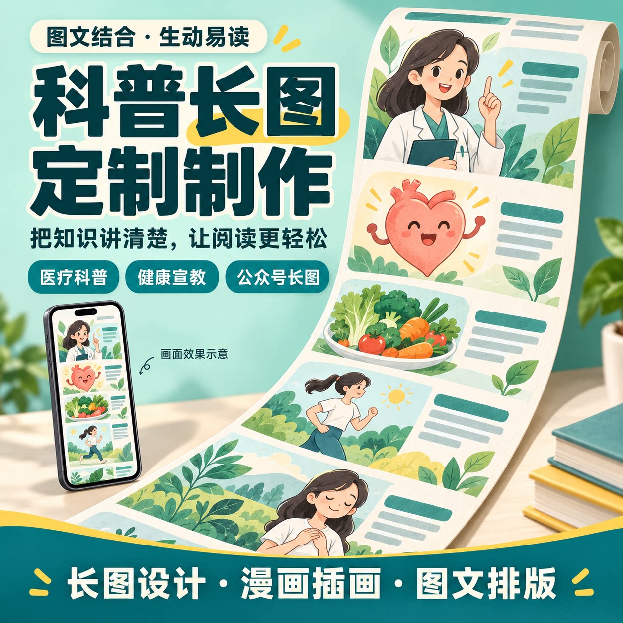 医学科普图文制作医疗漫画健康手册宣传海报设计壁报长图定制定做