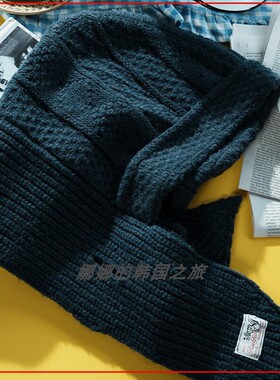 韩国代购rockfish 秋冬毛线针织连帽围巾女 复古可爱保暖围脖帽子