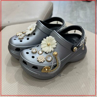 韩国代购Crocs卡洛驰洞洞鞋女鞋珠花鲸鱼BAE厚底增高包头拖211519