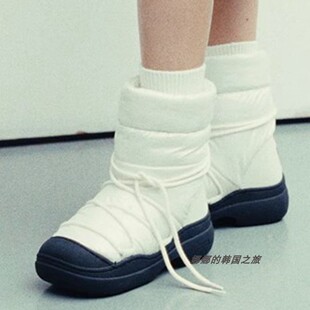 韩国正品代购Rockfish雪地靴中筒方头尼龙防水可爱厚底增高厚底