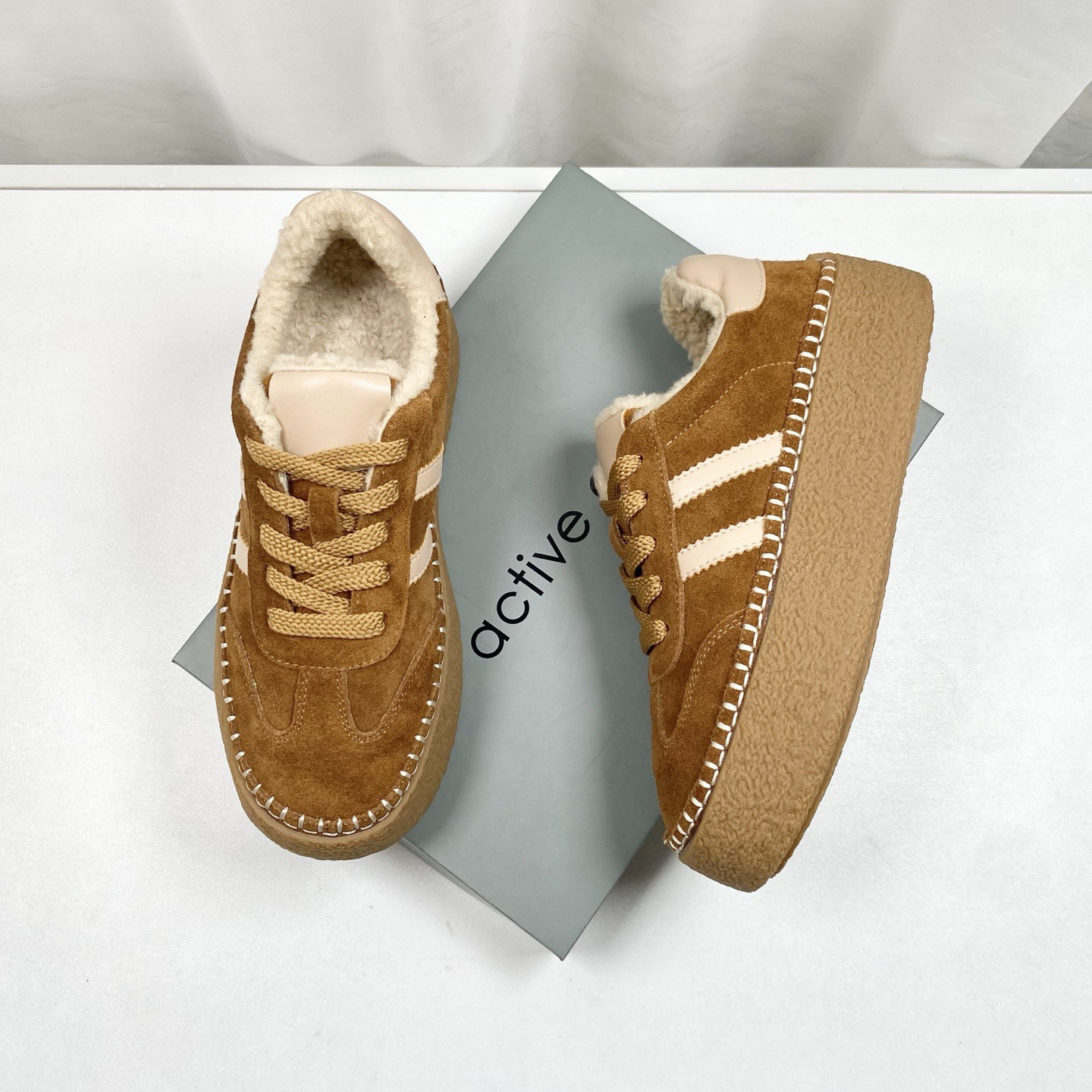 2026新款真皮圆头厚底短筒靴保暖厚底棉靴反牛绒复古休闲德训鞋,女鞋,德训鞋,淘宝优惠券,粉丝福利购,淘宝优惠卷