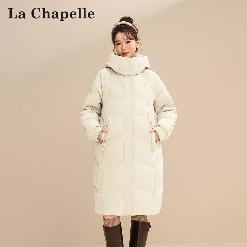 拉夏贝尔/La Chapelle冬季时尚百搭立体连帽防风保暖长款羽绒服女