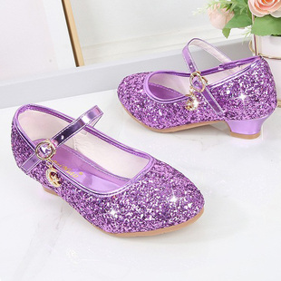 叶罗丽儿童高跟鞋2026艾莎公主亮片单鞋水晶鞋女童配晚礼服的鞋子