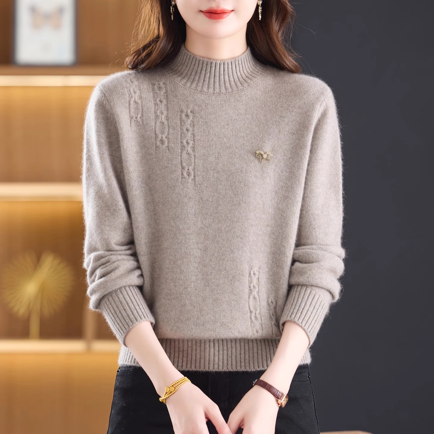 冬季加厚毛衣宽松半高领打底上衣