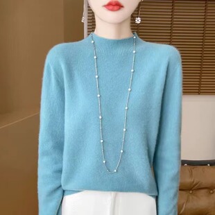鄂尔多斯市秋冬半高领羊毛衫 女士纯色宽松加厚百搭毛衣针织打底衫