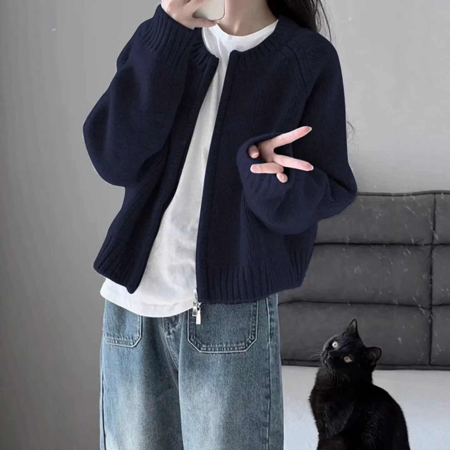 针织开衫女秋季宽松显瘦毛衣外套