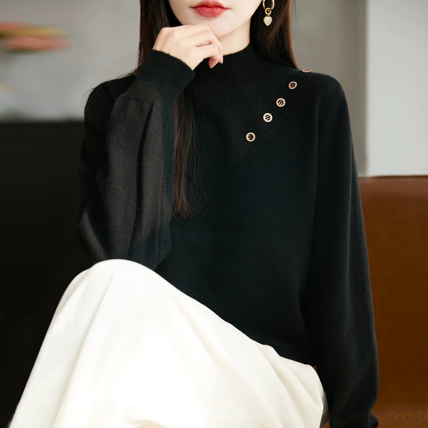 半高领针织打底衫女上衣秋冬毛衣