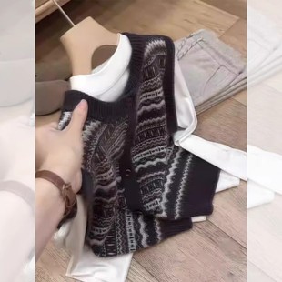 小众设计感提花栗子灰毛衣针织背心马甲叠穿女2025新款春秋季上衣