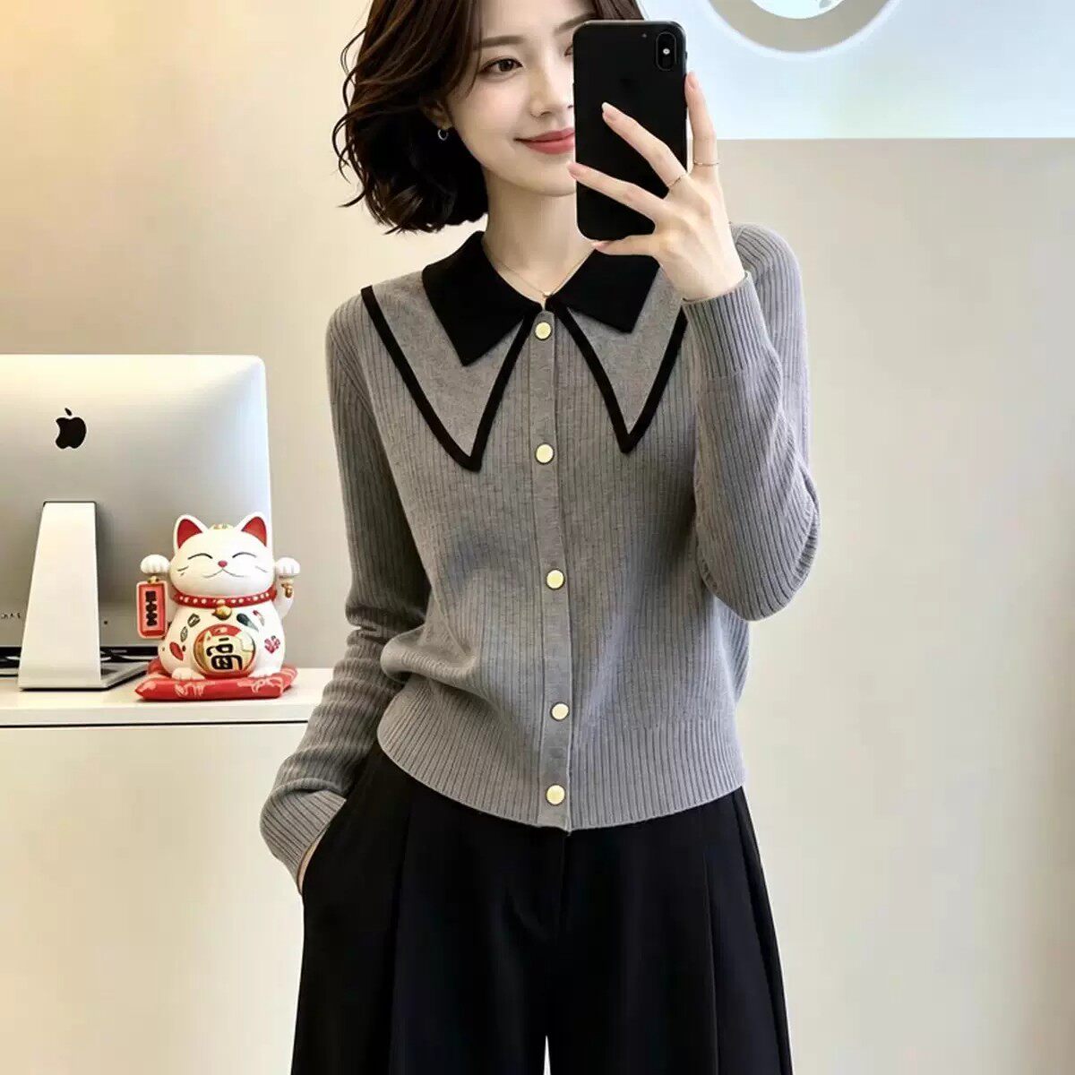 娃娃领打底衫女秋毛衣百搭针织衫