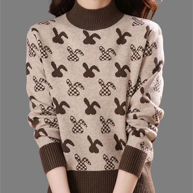 鄂尔多斯市秋冬新款羊绒衫女半高领加厚毛衣短款宽松毛针织打底衫