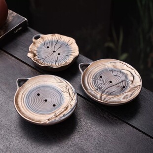 粗陶储水杯垫日式复古隔热垫陶瓷功夫茶杯垫子创意茶道零配件
