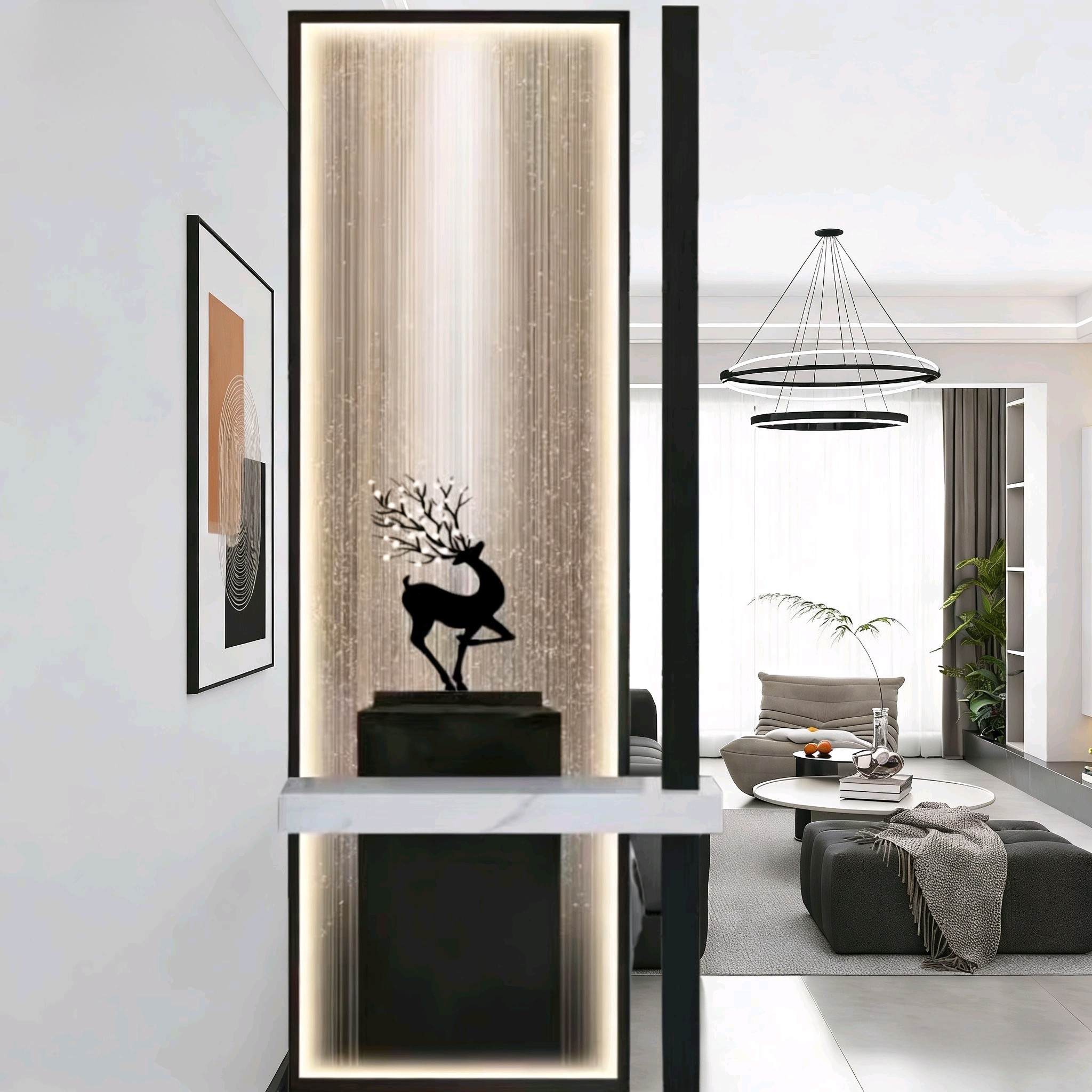 客厅2026新款超白艺术钢化玻璃屏风隔断现代简约客厅入户玄关装饰