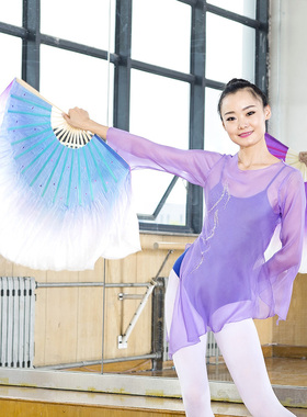 舞蹈扇子过渡色真丝跳舞扇子双面双色秀色舞蹈扇风酥雨忆原版扇子