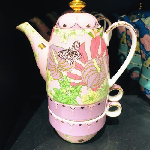 T2 TEA 澳洲代购直邮华丽富贵骨瓷茶壶 泡壶+2个茶杯堆叠茶具套装