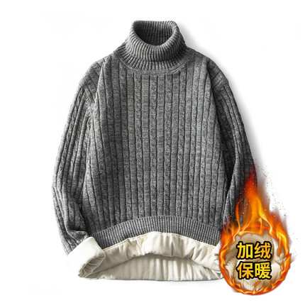 Plush Men Knit Sweater Turtleneck VelvetWarm Pullover Winter