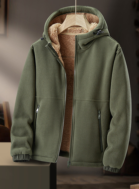 Winter Jacket Men Hoodie Velvet Thick Solid Warm Zipper Coat