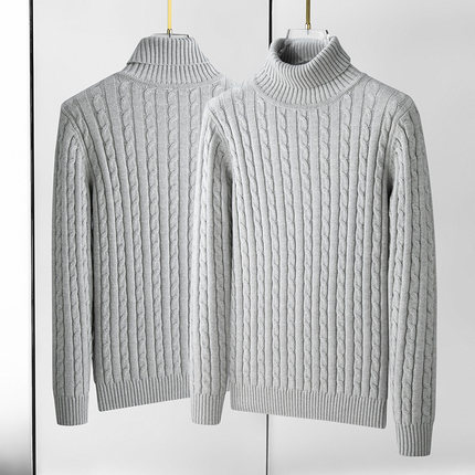 Winter Men Sweater Turtleneck Solid Color Pullover Knit Warm