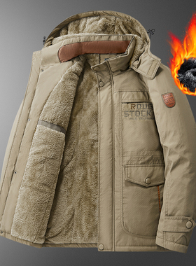 Men Jacket Winter LambFleece Hooded Parka Thick Coat Outwear