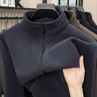 加厚奥利绒拉链开衫外套男中老年