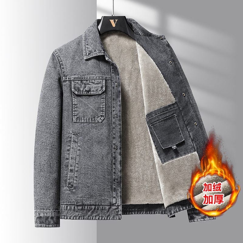 牛仔棉衣夹克加绒加厚保暖外套男