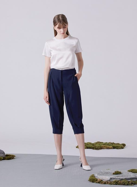 海蓝 深海蓝色立体裁剪时尚哈伦裤