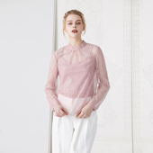 赠品内搭吊带 粉色法式 优雅轻薄蕾丝立领缩褶套头衬衫 芳霏