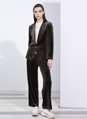 流浪 莺茶色天鹅绒精裁长裤