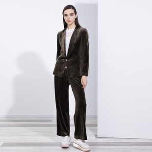 流浪 莺茶色天鹅绒精裁长裤