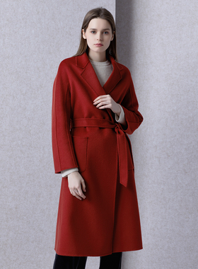 秋冬新品红色浴袍式双面呢大衣碧窗