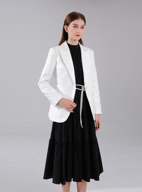 G-ZEN COLLECTION白色提花立体剪裁简约气质通勤西装外套