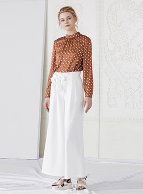 纯白 白色时尚高腰褶裥阔腿裤