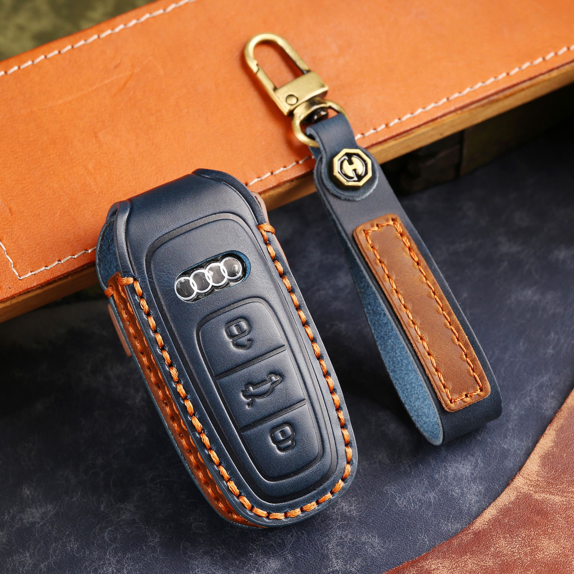 适用奥迪钥匙套A6L高档A7 A8 Q7 Q8新款A3L男女A6汽车钥匙包壳扣