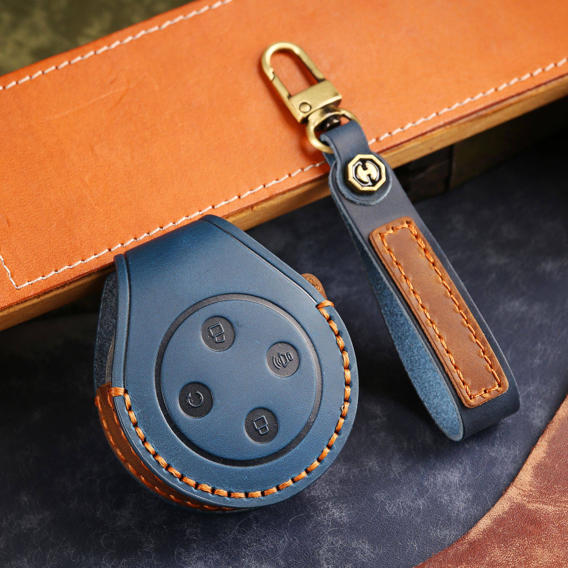 适用于长城山海炮钥匙套头层真牛皮长城皮卡山海炮车钥匙包壳扣