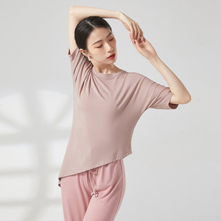 现代舞蹈练功服女古风宽松右侧开叉古典舞短袖白色T恤款艺考表演