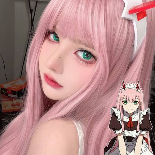 现货队 鹤望兰02cosplay假发 漫展御姐风 粉色万用长直发