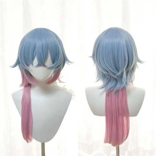 初音 兔子洞性转cos假发 返翘蓝色渐变粉 真头皮扣子网少女