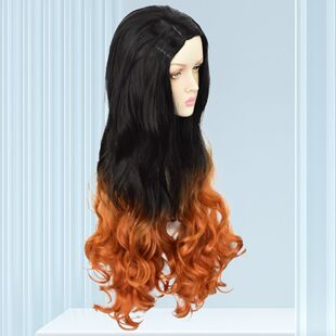 鬼灭之刃灶门祢豆子cos假发自然黑渐变棕黄色长卷发动漫原宿假发