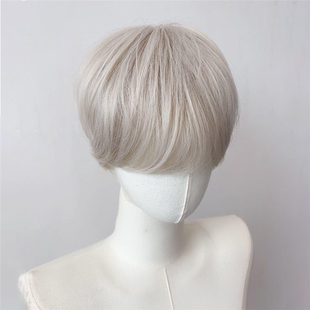 假发男生短发韩版帅气全头套式白金亚麻男士夏季薄款日常微分碎盖