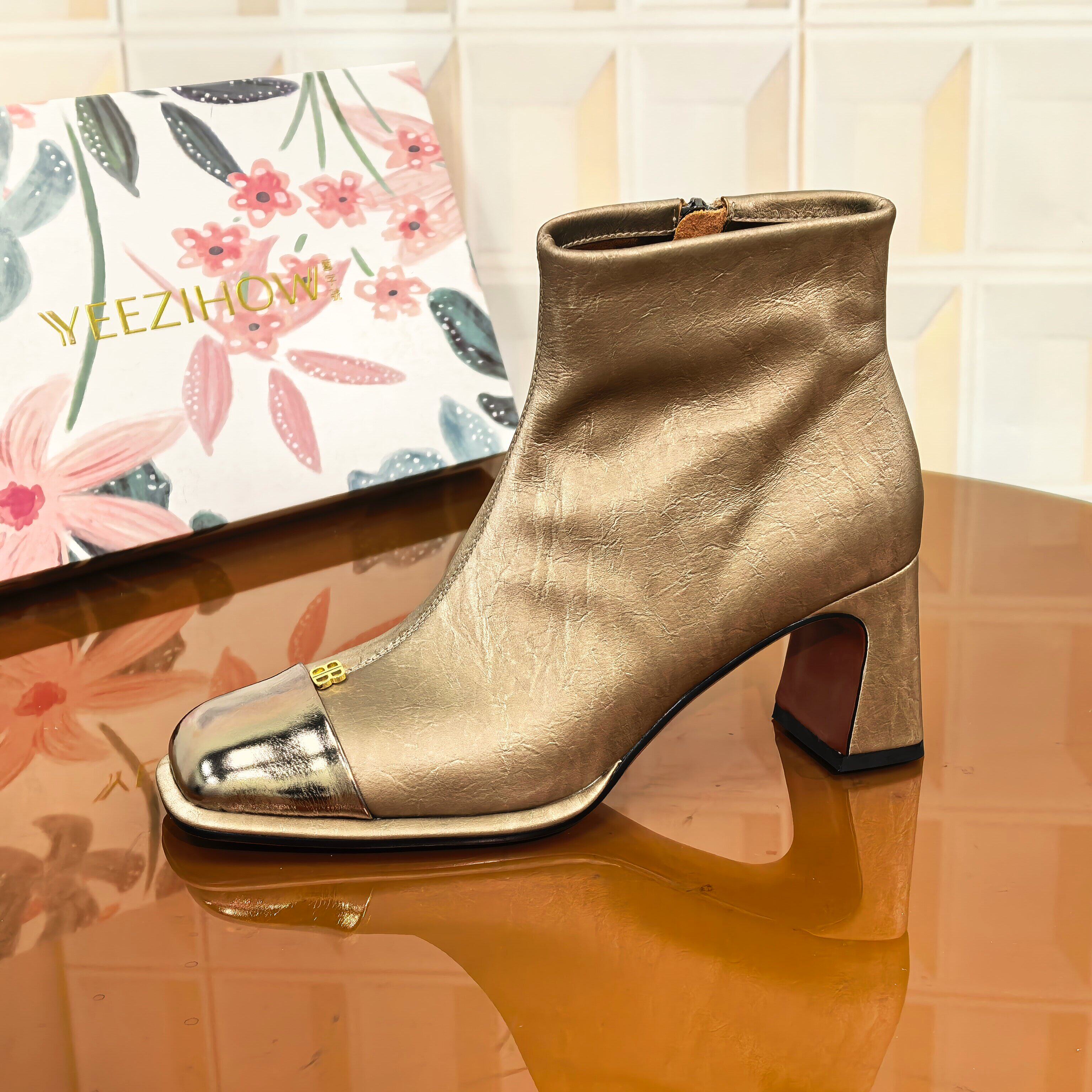 2251/5CM断码撤柜清仓处理粗跟秋冬中跟尖头时装靴高跟瘦瘦靴方头