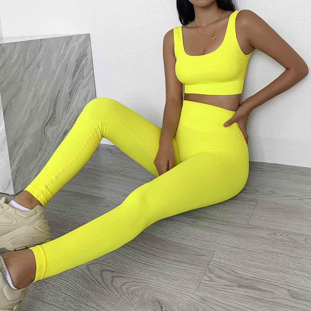 WOMEN YOGA SET SEAMLESS GYM SUIT WORKOUT CLOTHES BRA PANTS