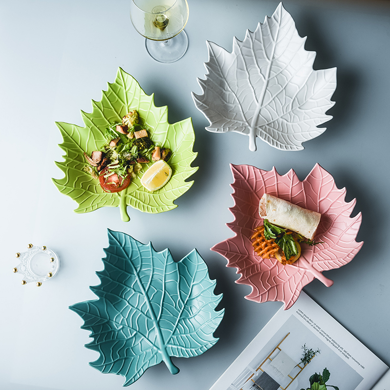 创意水果沙拉碗陶瓷叶子盘甜品盘