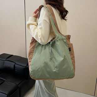 大号折叠环保袋收纳防水涤纶超市购物袋多巴胺外出抽绳束口单肩包