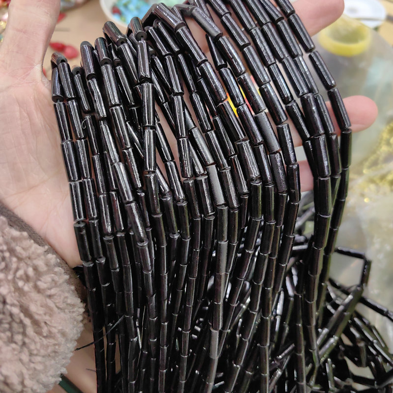 海铁树轩黑珊瑚有孔长圆管珠