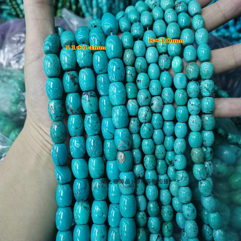 天然绿松石鼓珠 8*10/10*14mm松石桶珠腰珠顶珠散珠子饰品diy材料