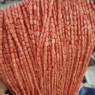 天然海竹莫粉随行扁圆管4 6mm橘粉色手链锁骨链串条散珠diy饰品